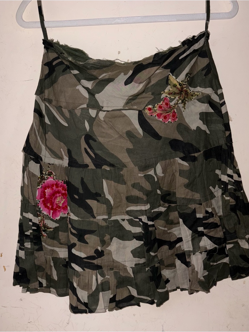 Tokyo Denim Camouflage Floral Tiered Midi Skirt - Olive Green